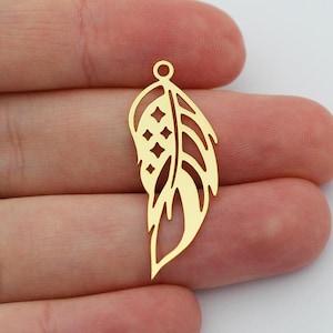24K Gold Plated Feather Charms for Jewelry Making Supplies, Feather Earring Bracelet Charm Boho DIY Craft Jewelry Supplies SG-1025