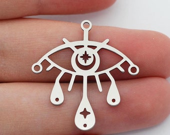 Steel Eye Teardrop Charm, Evil Eye Charm, Evil Eye Earrings, Earring Pendant, Stainless Steel Findings, DIY Jewelry Supplies SC-1054