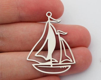 Stainless Steel Sailboat Charms, Boat Pendant, Steel Nautical Yacht Ship Sea Ocean Sail Boat Cruise Charm, DIY Jewelry Supplies SC-1012