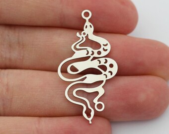 18x35mm Rhodium Plated Snake Charm Pendant, Silver Snake Charms Bracelet Necklace for DIY Jewelry Making Supply SR-1032
