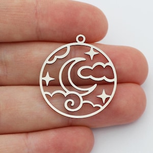 Stainless Steel Crescent Moon Charm, Cloud Moon Stars Earring Charm, Celestial Charms, Stainless Steel Jewelry Making Supplies SC-1132