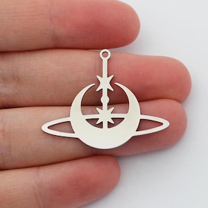 Crescent Moon Charm Stainless Steel, Drop Moon Star Earring Charm, Laser Cut Jewelry Charms, DIY Jewelry Making Supplies SC-1036