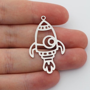 Stainless Steel Rocket Ship Charm, Spaceship Charm, Space Charm, Outer Space Charm, Alien Charm, DIY Jewelry Making Supplies SC-1106
