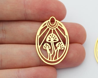 24K Shiny Gold Mushroom Charm, Fungus Charm, Gold Mushroom Earring, Wholesale Earring Findings, DIY Gold Plated Jewelry Supplies SG-1051