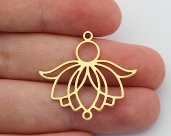 Messing Lotus Blume Mandala Charme, Lotus Blume Halskette Ohrring Charme, 2-Loch Blume Charme, Messing Anschlüsse Schmuck machen Lieferungen SB-1007
