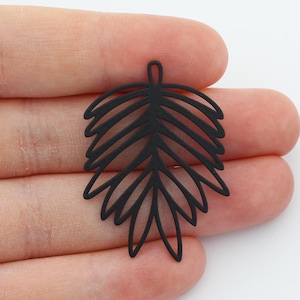 28x38mm Black Leaf Charm, Palm Leaf Tropical Foliage Monstera Charms, Black Plated Metal DIY Jewelry Making Supplies SD-1045