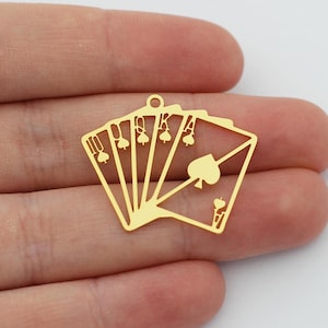 Breloques pour cartes à jouer plaquées or 24 carats, breloques pour cartes à jouer quinte flush royale, breloques pour joueur de poker, bijoux plaqués or SG-1031