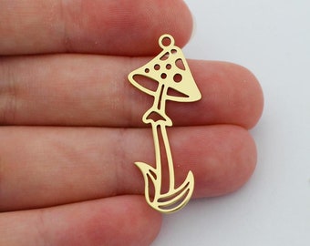 Raw Brass Mushroom Charms, Brass Earring Charms, Brass Charms for Jewelry Making, Nature Botanical Charm DIY Jewelry Supplies SB-1074