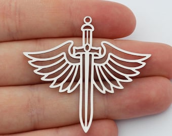 Steel Wing Sword Charm, Jewelry Making, DIY Material, Jewelry Making Supplies, Laser Cut Stainless Steel Earrings Necklace Charms SC-1038