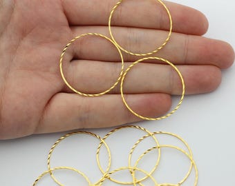 30mm 24K Shiny Gold Plated Round Circle Link, Textured Round Link Components, Closed Round Connector, Earring Links Connectors SG-1228