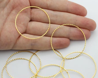 40mm 24K Shiny Gold Plated Closed Ring, Gold Textured Round Circle Link, Geometric Hoop Circle, Earring Links Jewelry Supplies SG-1229