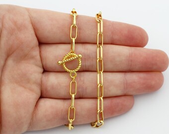 Shiny Gold Paperclip Chain Bracelet, Gold Plated Oval Link Chains, Dainty Paper Clip Chain Bracelet, Gold Chains for Jewelry Making SZ-1014