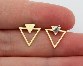6pcs Raw Brass Double Triangle Stud Earrings, Open 12mm Triangle Earring Post, Minimalist Triangle Earrings, Earring Accessories SB-1186
