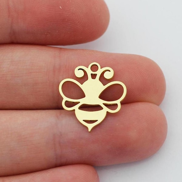 6 pc Tiny Raw Brass Bee Charms, Laser Cut Earrings Necklace Bracelet Charms, Honeybee Charms, DIY Jewelry Making Supply SB-1100