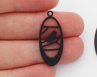 Black Oval Bird Charm, Black Plated Dove Magpie Hummingbird Charm, DIY Bracelet Jewelry Findings Jewelry Making SD-1022