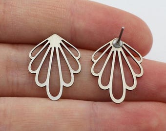 15x19mm Stainless Steel Geometric Stud Earrings, Dainty Open Geometric Fan Shaped Studs, Laser Cut Jewelry Accessories SC-1221