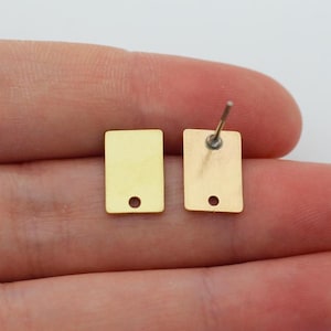 8x12mm Raw Brass Rectangle Earring Posts, Rectangle Stud Earrings Ear Wire Post, Earring Accessories Jewelry Making Supplies SB-1218
