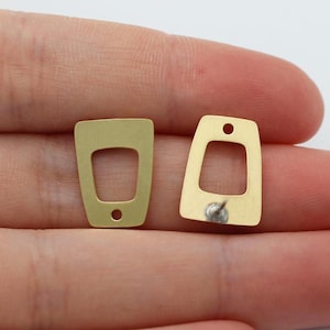 6 pc Raw Brass Open Hollow Rectangle Earring Posts, Rectangle Stud Earrings, Earring Making Stud Post with Hole, Earring Parts SB-1220