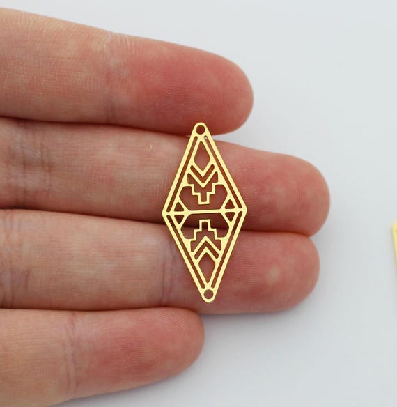 24K 金メッキ 幾何学菱形チャーム、ジュエリー製作用 2 穴菱形コネクタ 