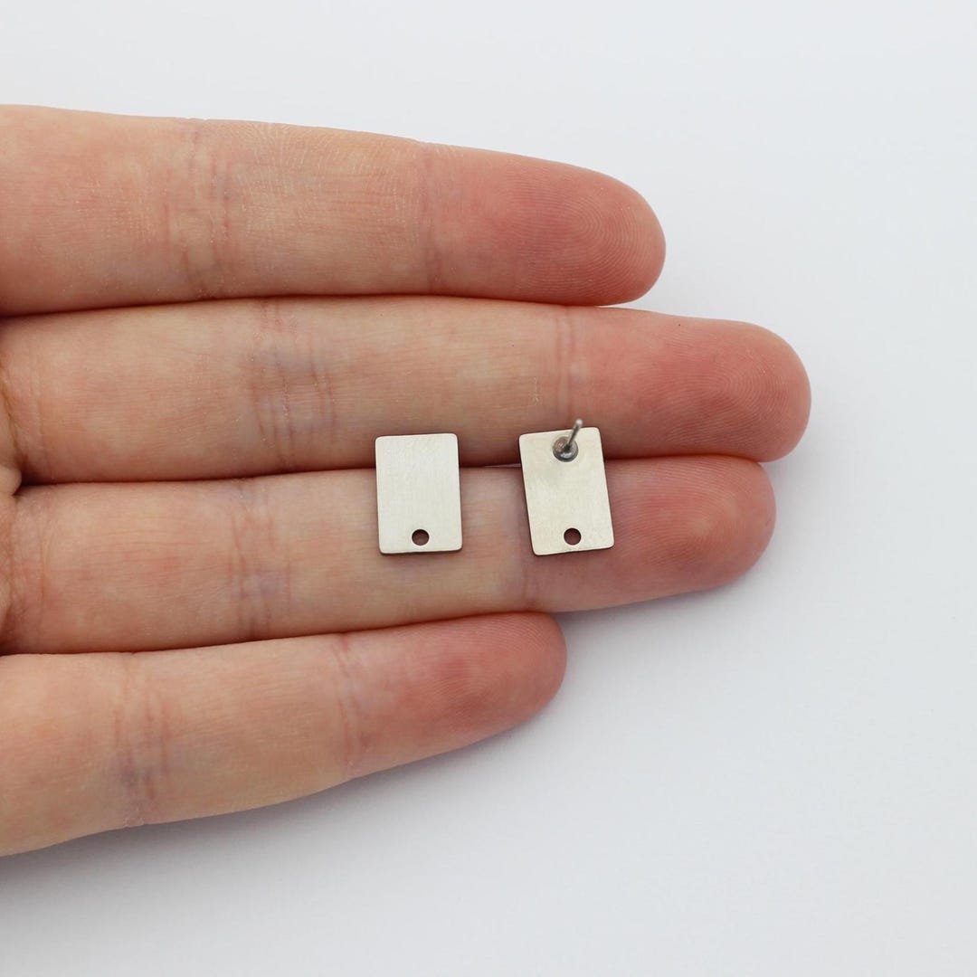 Rectangular Ear Clips Tiny Stainless Steel Rectangle Earring Posts, Rectangle Stud Earrings ...