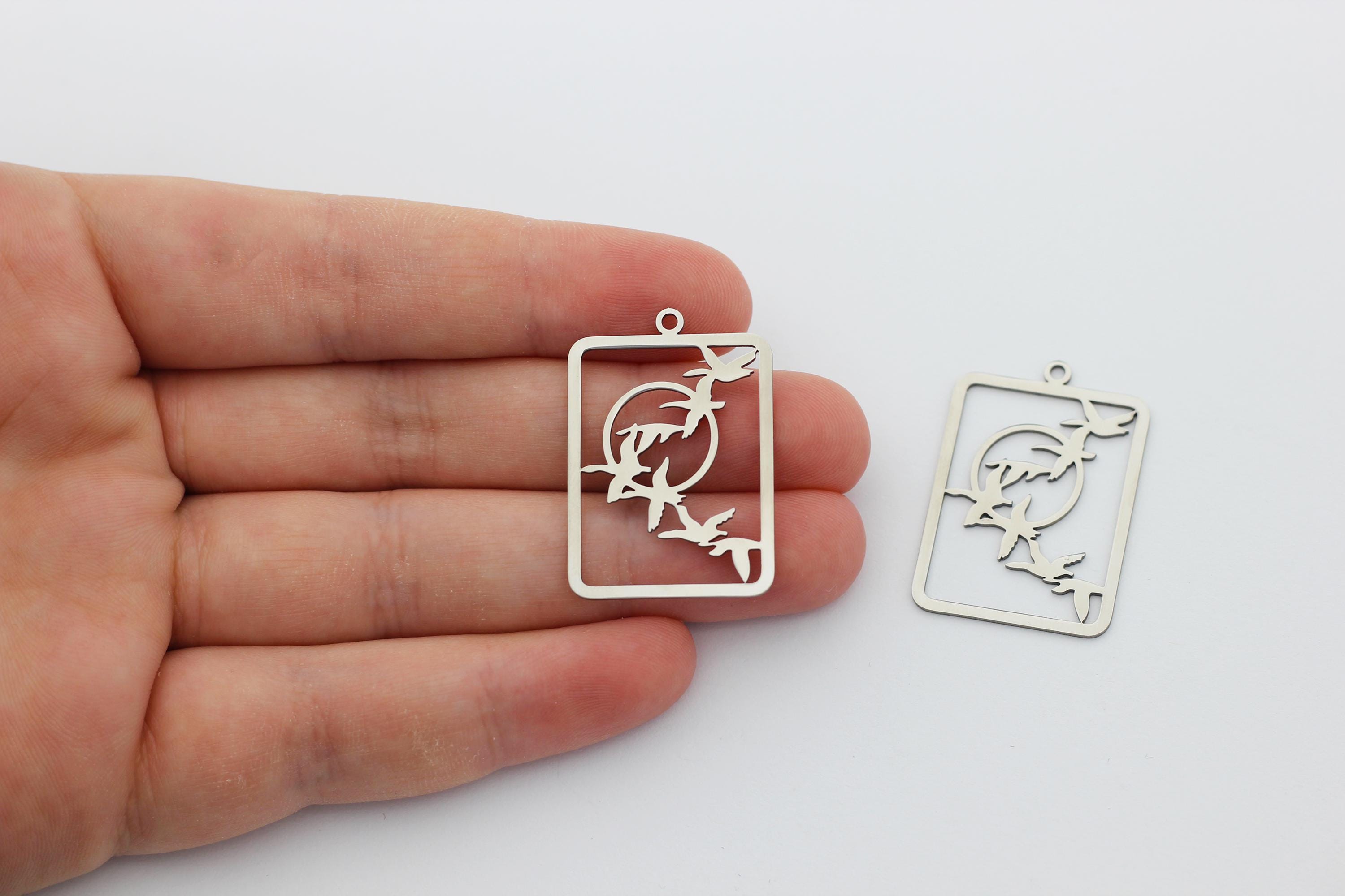 Rectangle Bird Stainless Steel Rectangle Bird Charm, Flying Birds Charm Pendant ...