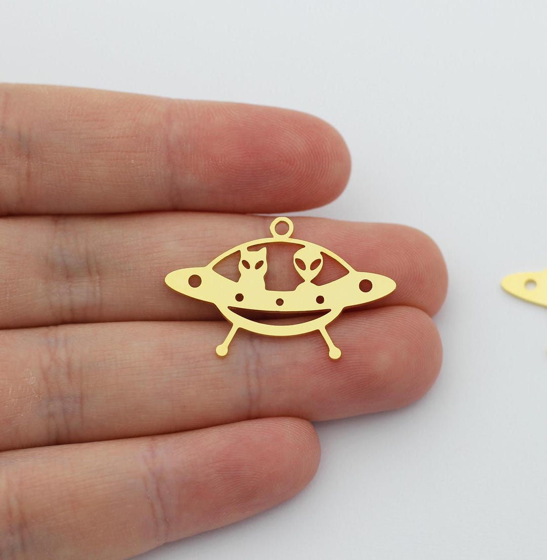 24K Gold Plated UFO Alien Charm, Spaceship Pendant, Alien Pendant ...