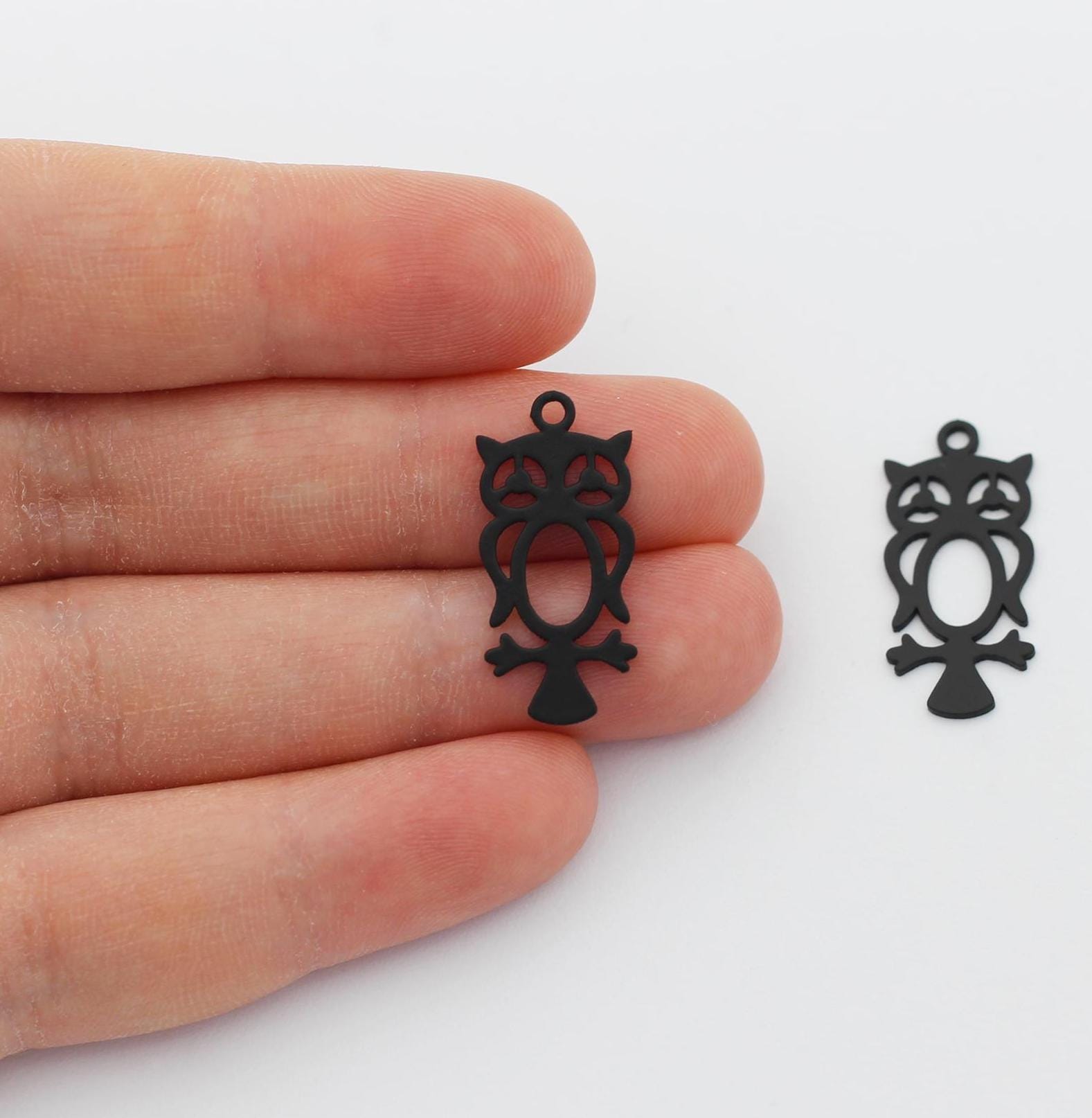 Black Plated Owl Charm, Laser Cut Bird Charms, Handmade Necklace and Earring Making Supplies, Metal 
