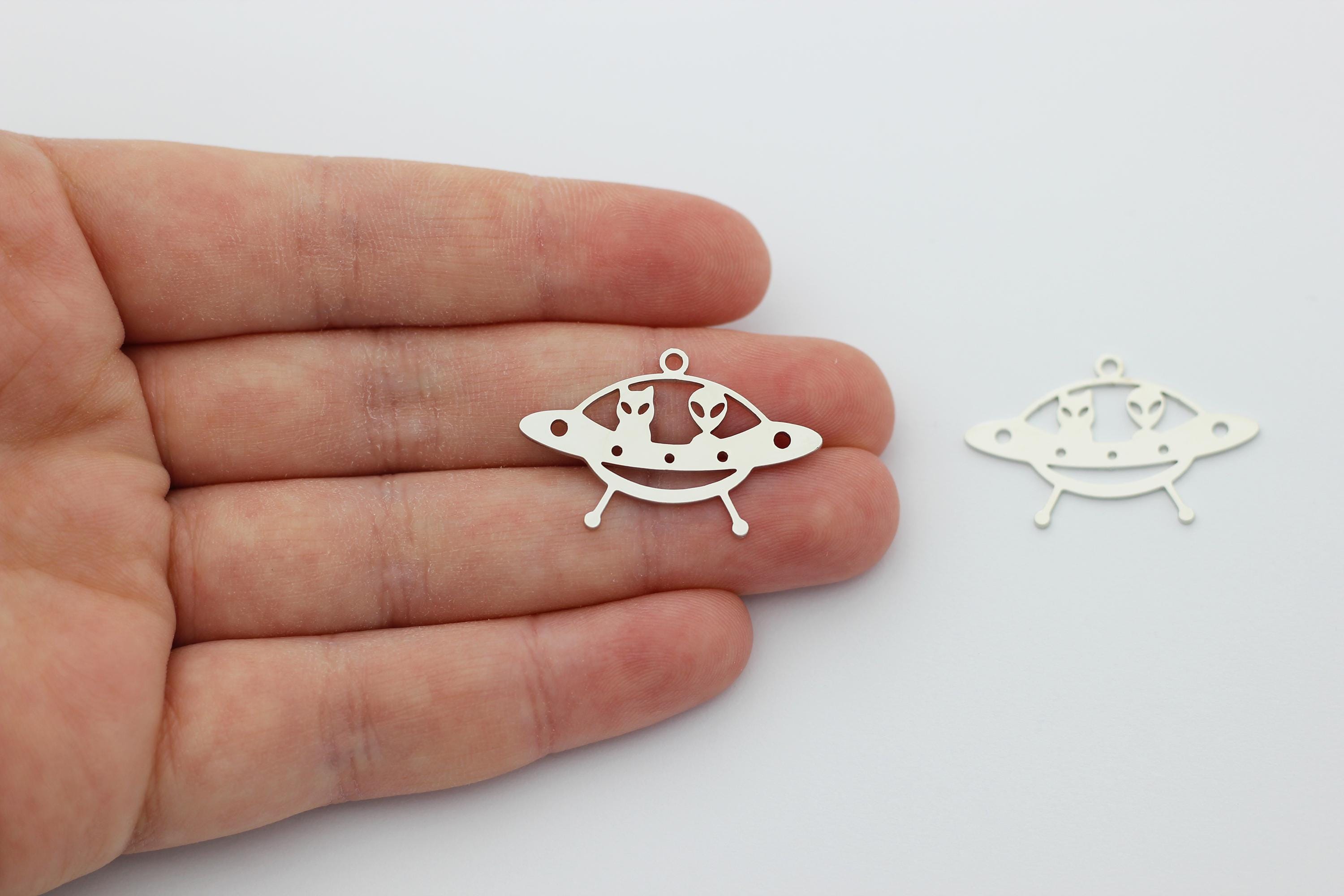 Silver UFO Alien Charm, Spaceship Alien Pendant, Silver Plated Necklace ...