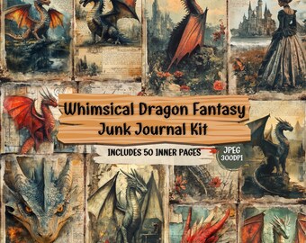 Dragon Junk Journal Kit: Whimsical Fantasy, Shabby Chic (Digital Download)