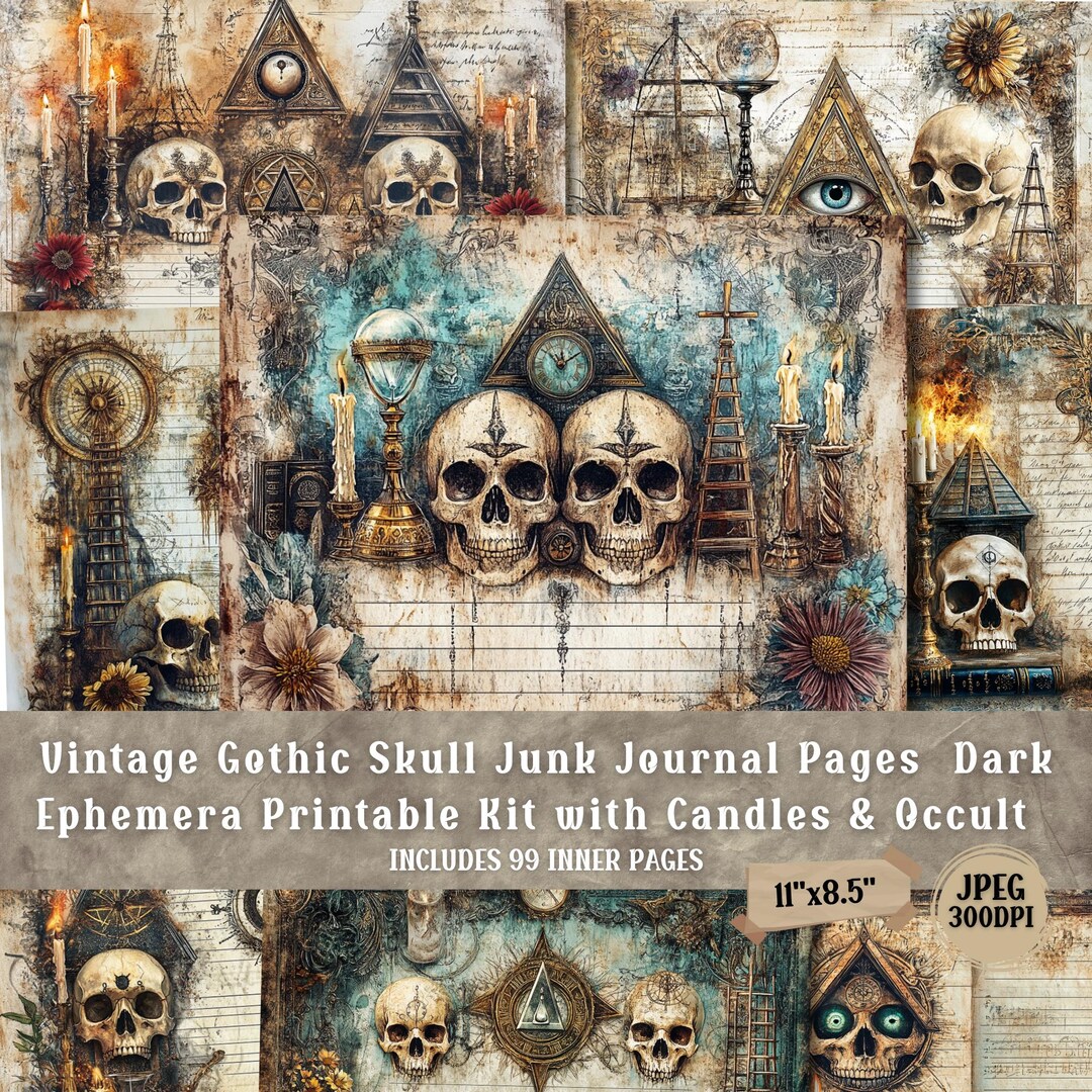 Vintage Gothic Skull Junk Journal Pages – Dark Ephemera Printable Kit ...