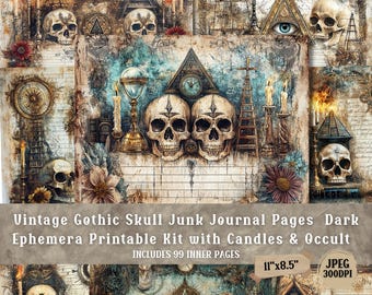 Gothic Skull Junk Journal Pages – Dark Occult Ephemera Kit (99 JPG) (Digital Download)