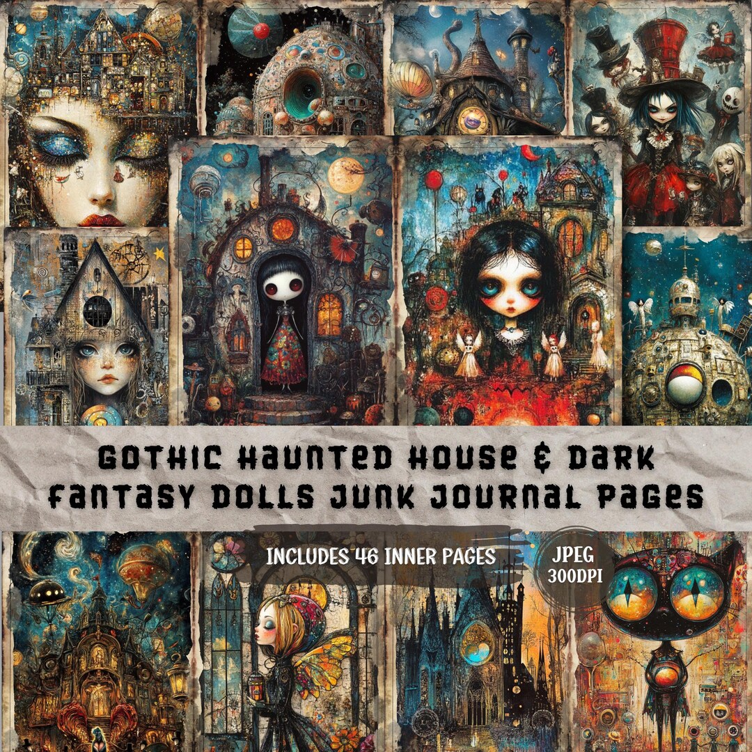 Gothic Haunted House Junk Journal Pages: Creepy Dolls, Fantasy Ephemera ...