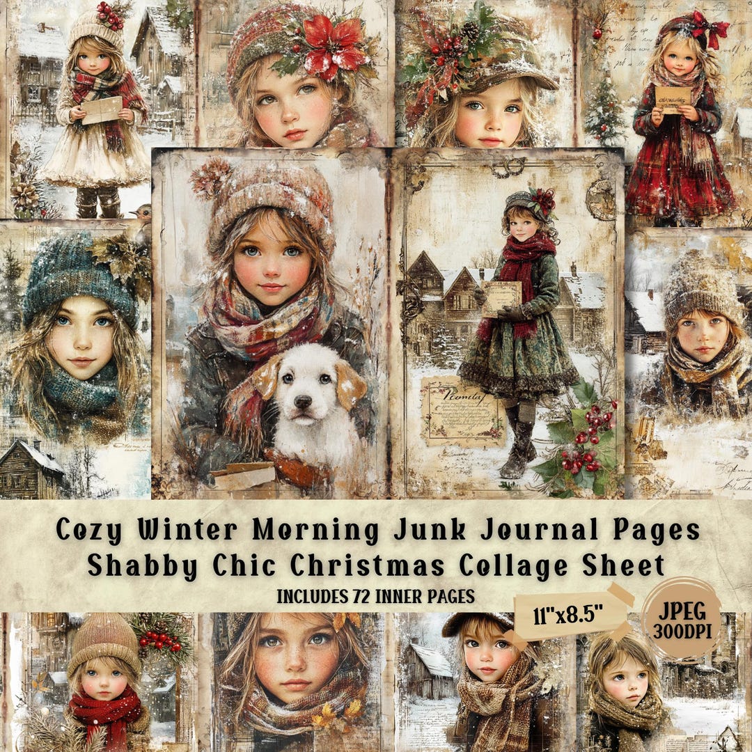 Shabby Chic Christmas Junk Journal Pages – Cozy Winter Collage (72 JPG ...