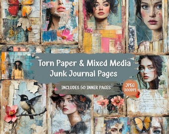 Vintage Collage Junk Journal Pages: Shabby Chic Ephemera (PDF)
