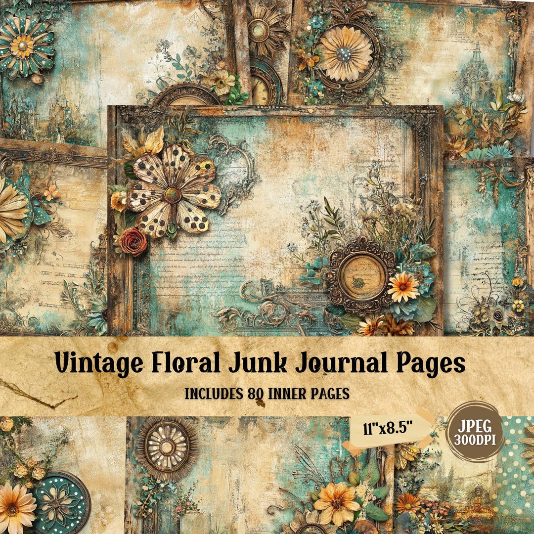 Vintage Floral Junk Journal Pages: Shabby Chic Ephemera (80 JPG Digital ...