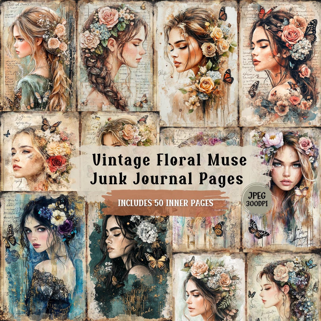 Vintage Floral Muse Junk Journal Pages | Romantic Butterfly Girl ...