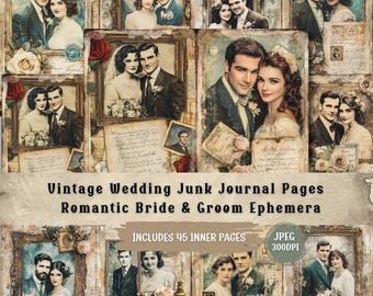 Vintage Wedding Junk Journal Pages: Romantic Scrapbooking (digital