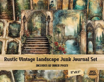 Rustic Cottagecore Junk Journal Set: Shabby Chic Landscape Prints (Digital Download)