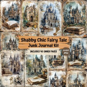 Shabby Chic Fairy Tale Junk Journal Kit | Vintage Castle Inspired Kit | Collage Sheet for Scrapbooking and Paper Crafts | 40 JPEG files.