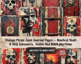 Vintage Pirate Junk Journal Kit: Skull & Ship Ephemera (JPG Digital Download)