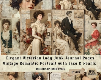 Victorian Lady Junk Journal Pages: Shabby Chic Ephemera (Digital Download, 82 JPGs 11x8.5")