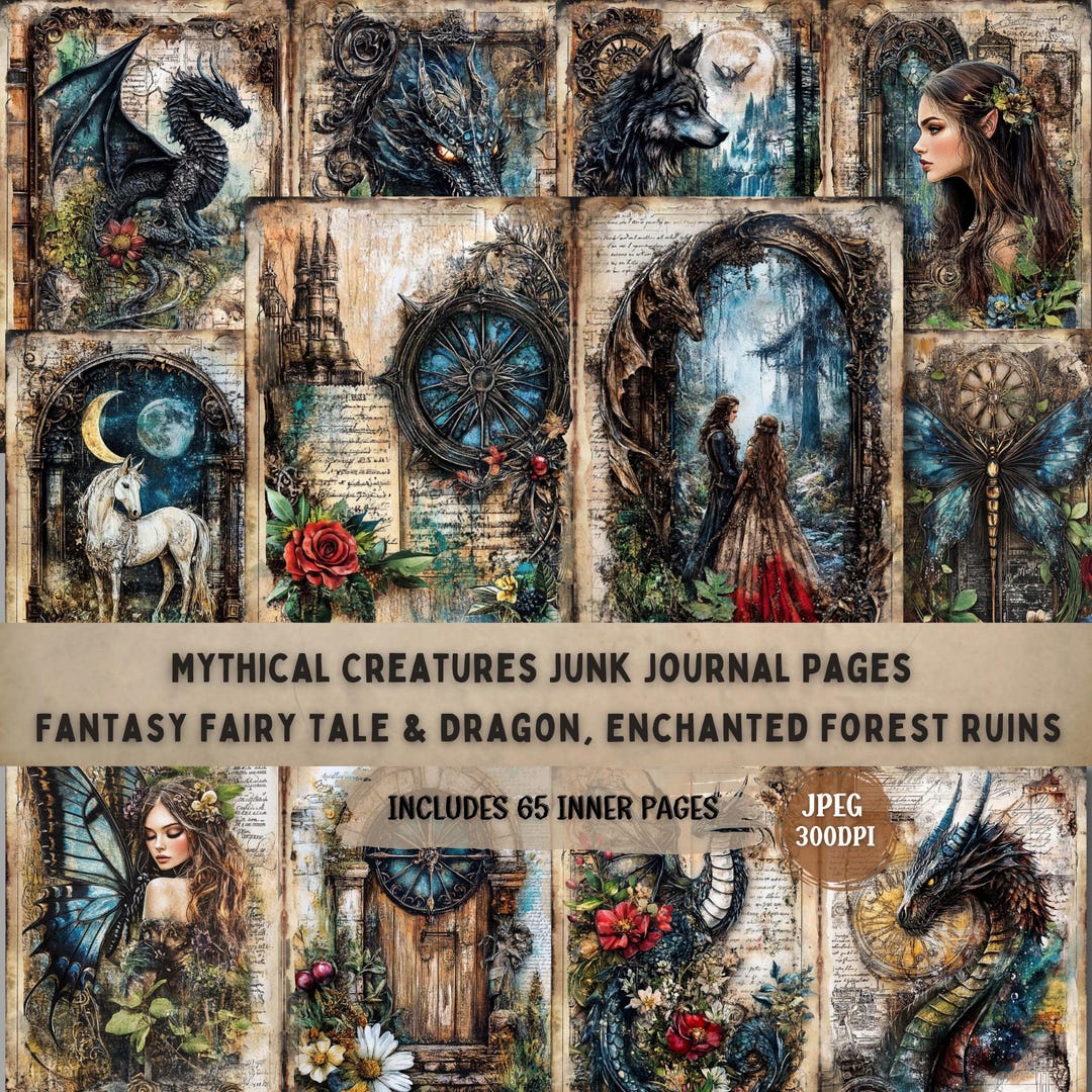 Mythical Creatures Junk Journal Pages | Dragon, Fairy Tale, Forest ...