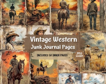 Kit de diário vintage de faroeste: páginas de scrapbook de cowboy (58 arquivos JPEG)