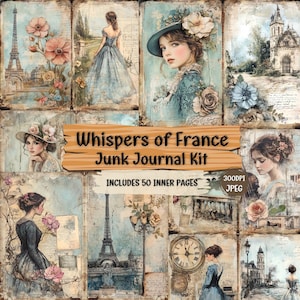 Vintage French Junk Journal Kit: Shabby Chic Ephemera (50 JPEG Files)