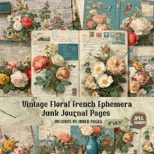 Vintage French Floral Ephemera: Shabby Chic Junk Journal Pages (85 JPEG Digital Download)