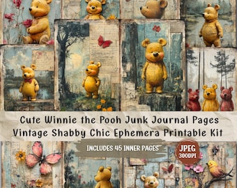 Winnie the Pooh Junk Journal Kit: Vintage Shabby Chic Ephemera (45 JPG)