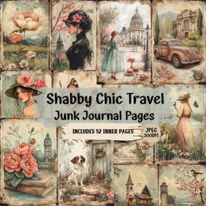 Shabby Chic Travel Junk Journal Kit: Vintage Sketch Ephemera (52 JPEG Files)