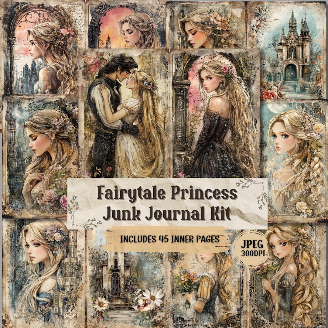 Fairytale Princess Junk Journal Kit: Shabby Chic Collage Sheets (45 ...