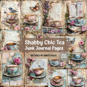 Shabby Chic Tea Party Junk Journal Pages: Vintage Ephemera (44 JPEG Files)