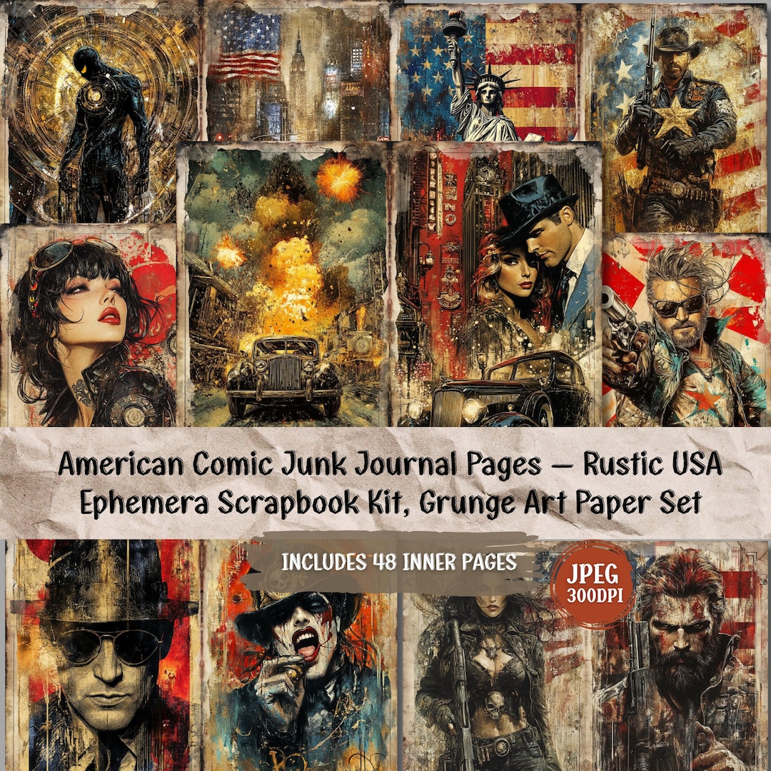 American Comic Junk Journal Kit: Rustic USA Ephemera (48 JPG) (digital ...